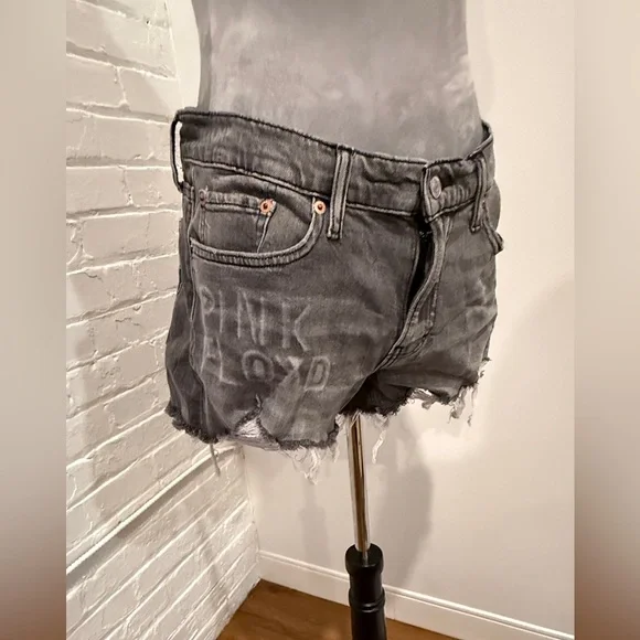 Lucky Brand Gray Jean Shorts with Pink Floyd and Rainbow Accents - Picture 2 of 7